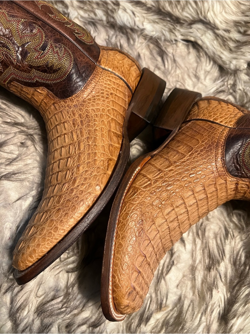 RESISTOL MEN CAIMAN & LEATHER Western Boots with Dark Brown Shaft Sz 7 D - Picture 6 of 14